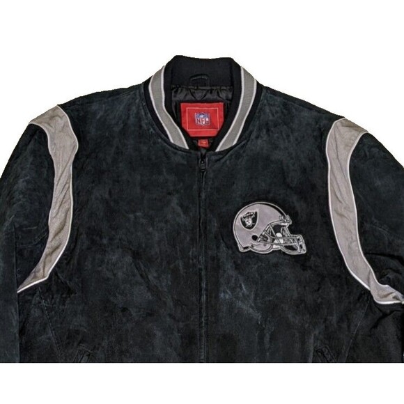 Vintage Oakland LA Raiders Mens 2XL Suede Leather Varsity Jacket Black Insulated - Picture 3 of 14